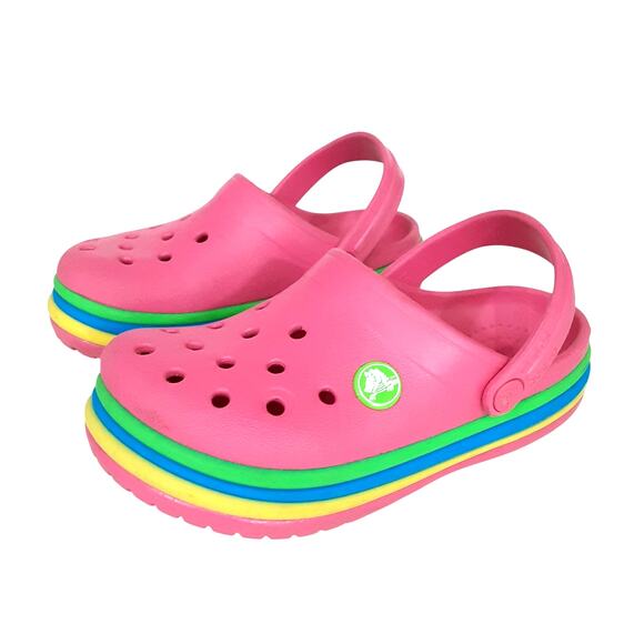 Crocs Crocband Clogs Rainbow Girls 11 Slip On Water Shoes Ciabatta Pink Paradise - Picture 1 of 8